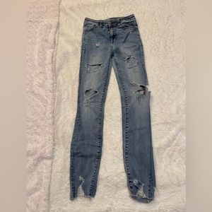 American Eagle high rise skinny jean(with rips)! Size:0(Reg), Color:Blue